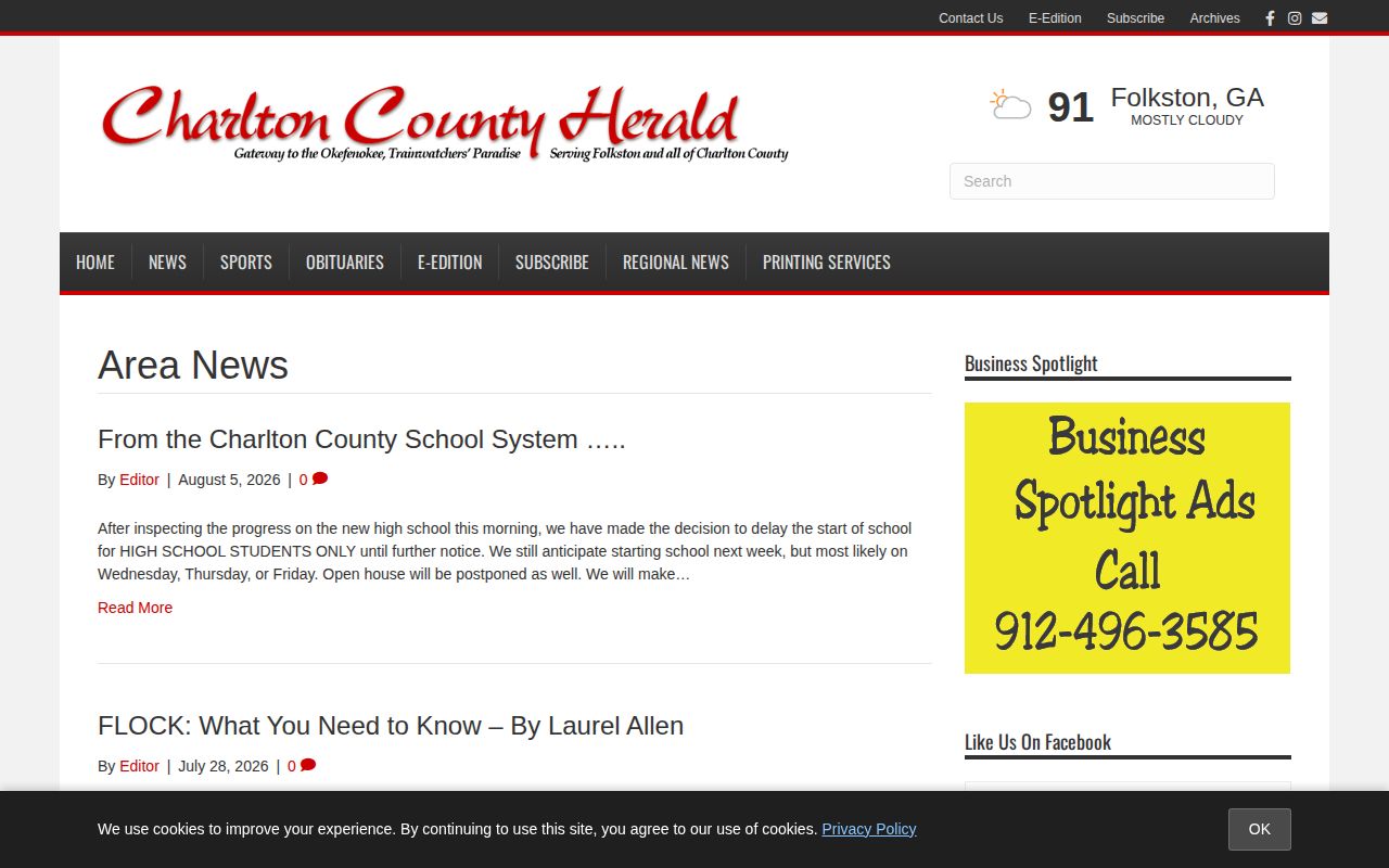 Charlton County Herald local news archive for public-safety reporting