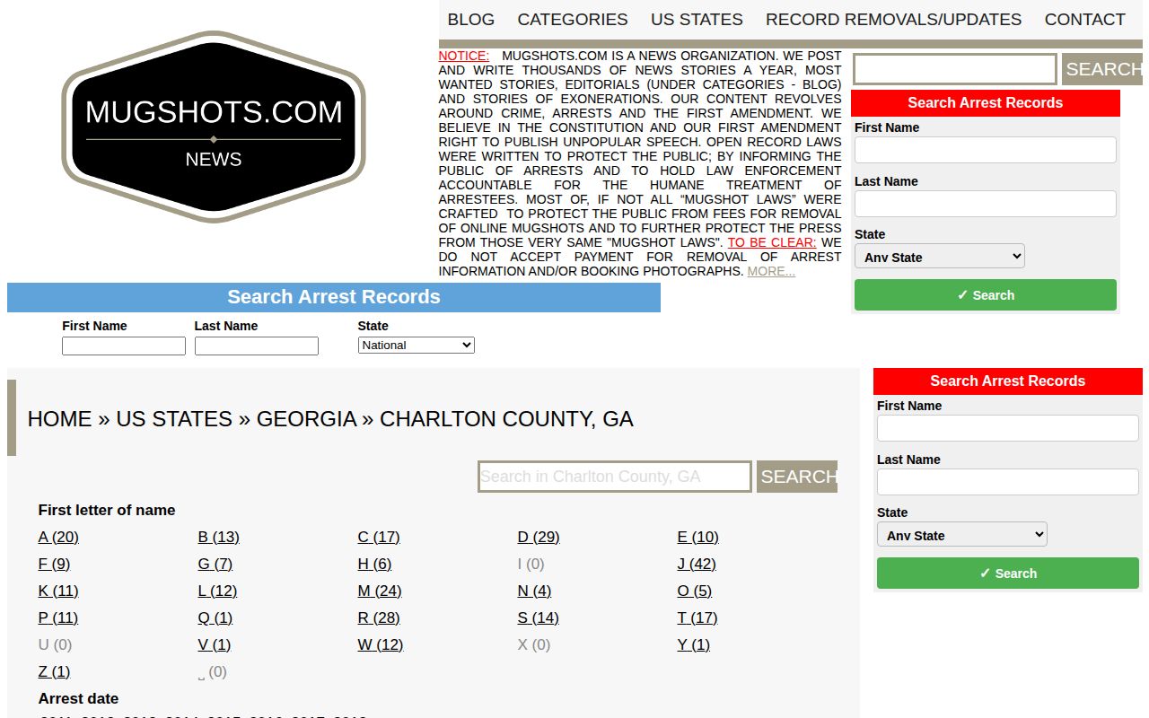 Unofficial historical Charlton County crime news and mugshot archive reference
