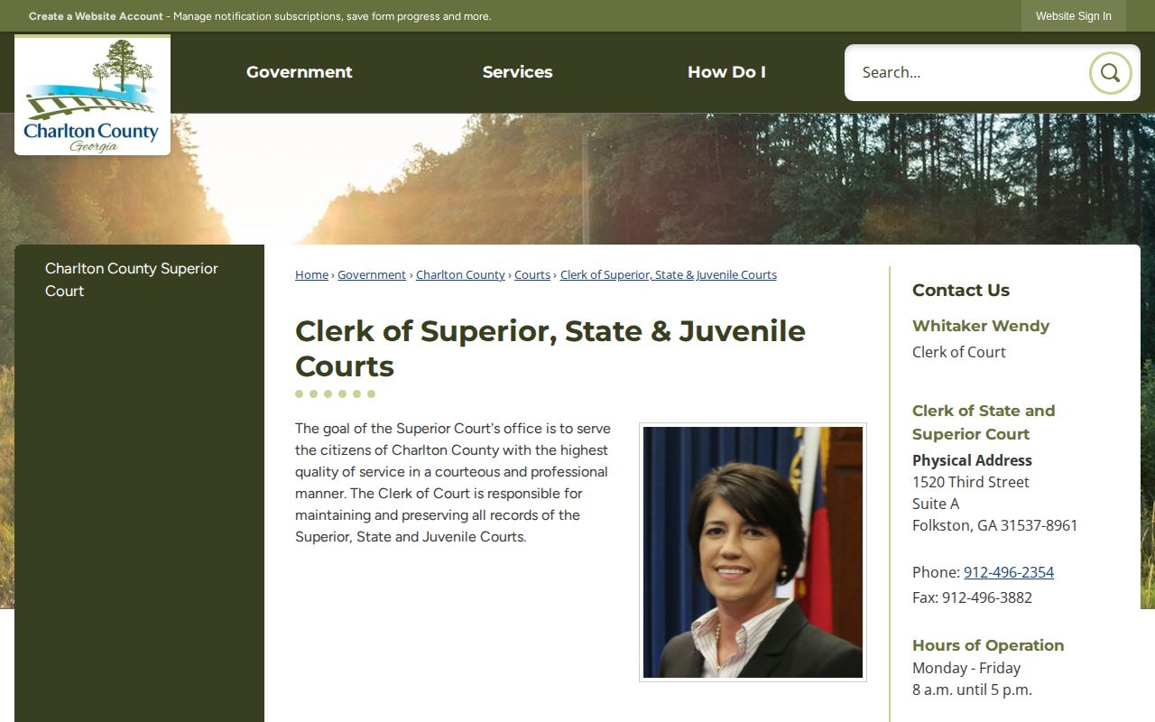 Charlton County clerk court records page for checking booking disposition